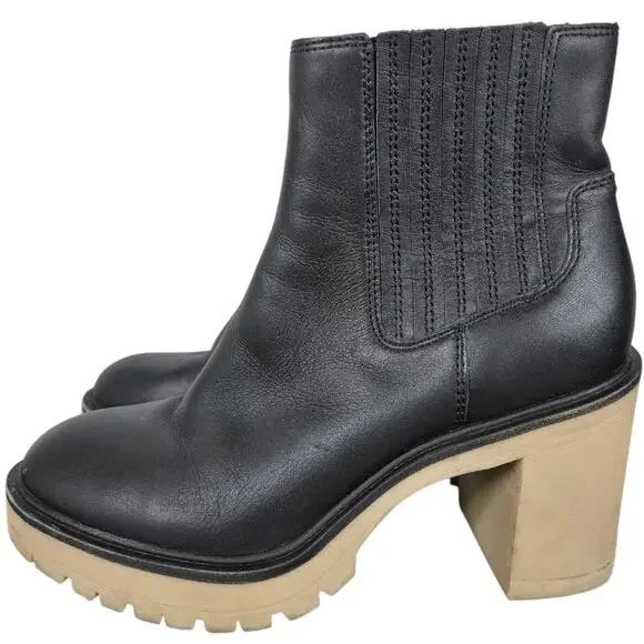 Dolce Vita Castor H2O Booties Womens 9 Waterproof Black Leather Lug Sole Chelsea - Picture 3 of 12